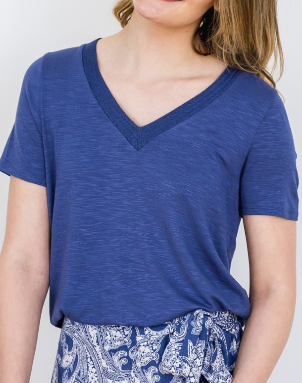 Load image into Gallery viewer, Short Sleeve V-neck Top in Demin (S-XL)
