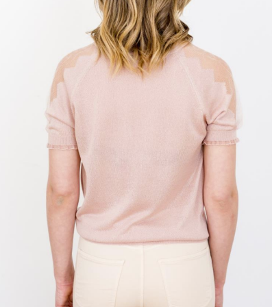 Load image into Gallery viewer, Short Sleeve Top with Crocheted Shoulder Detail in Blush (S-XL)
