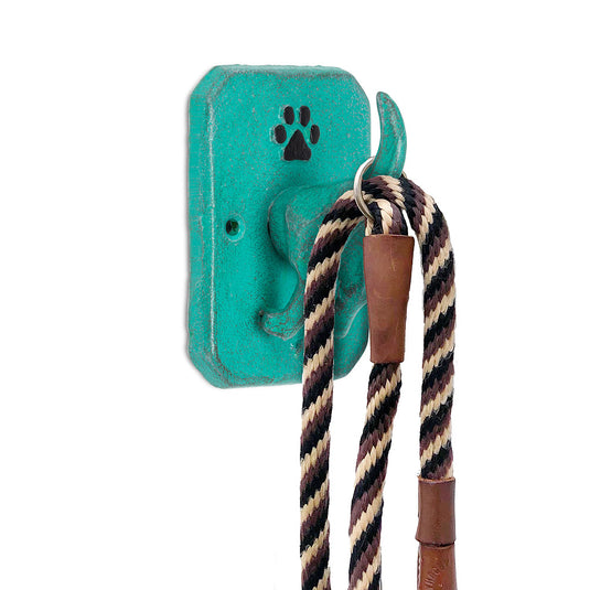 Dog Tail Leash Hook in Antiqued Aqua