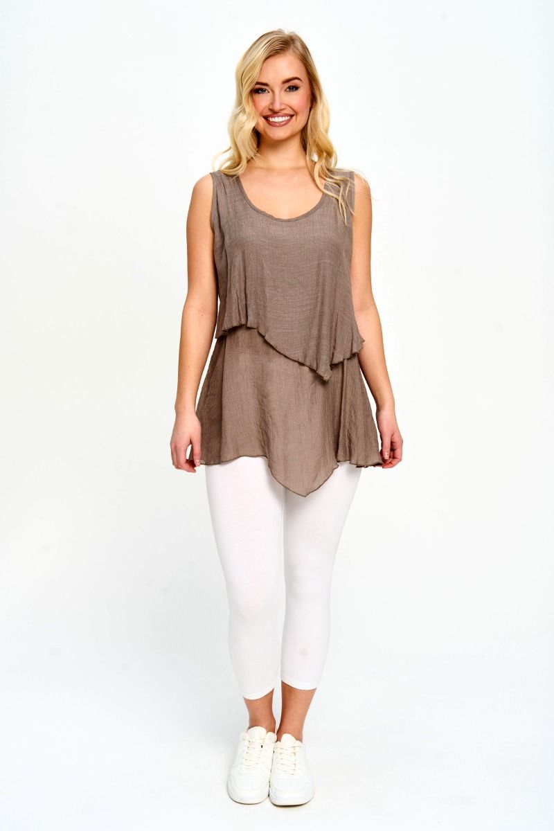 Load image into Gallery viewer, Double Layer Linen-Like Tank Top in Khaki
