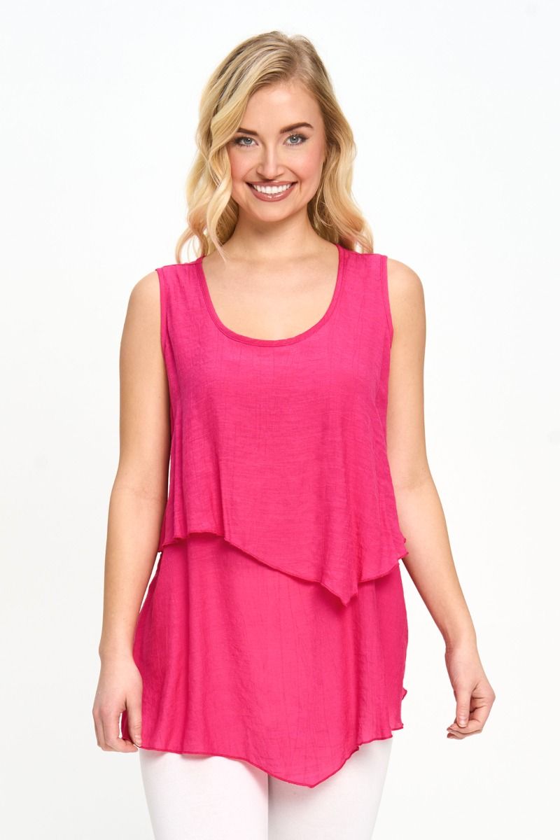 Load image into Gallery viewer, Double Layer Linen-Like Tank Top in Raspberry
