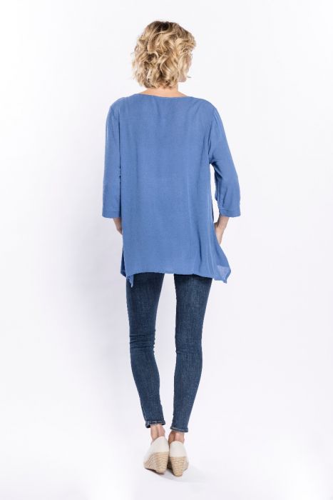 Load image into Gallery viewer, Asymmetric Button Top in Blue (S-XXL)
