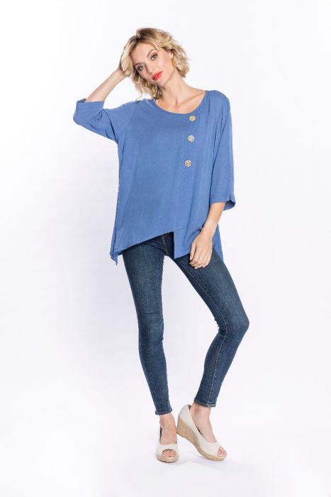 Load image into Gallery viewer, Asymmetric Button Top in Blue (S-XXL)

