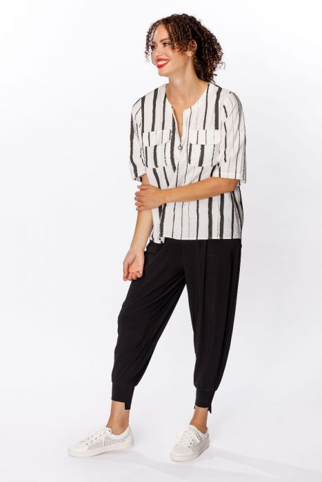 Load image into Gallery viewer, Double Pocket Zip Blouse in Stripe (S-2XL)
