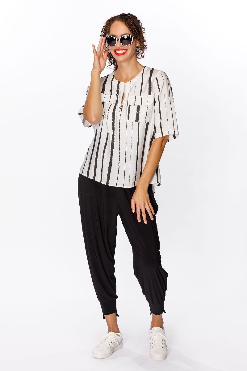 Load image into Gallery viewer, Double Pocket Zip Blouse in Stripe (S-2XL)

