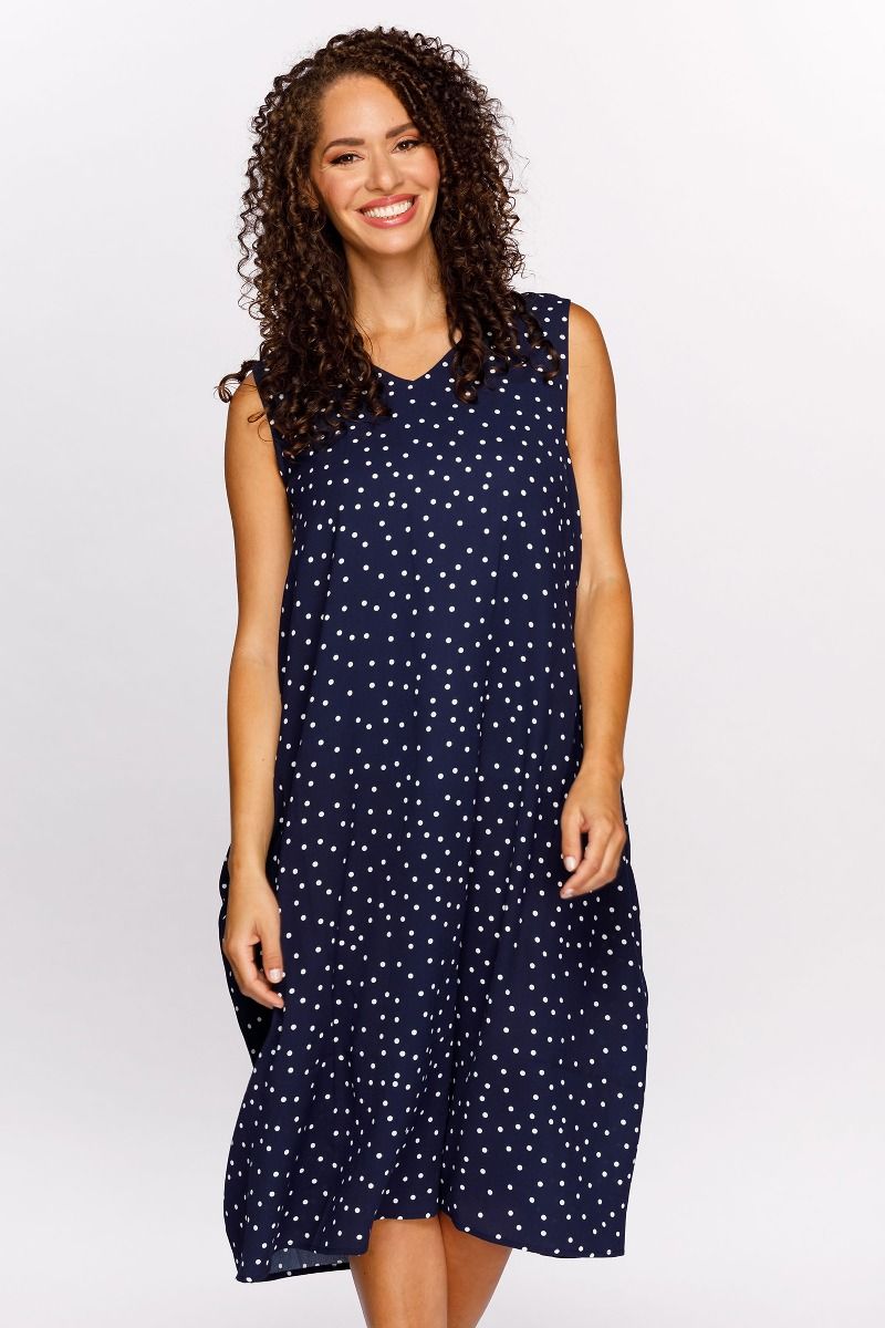Load image into Gallery viewer, Polka Dot Maxi Dress in Navy FINAL SALE
