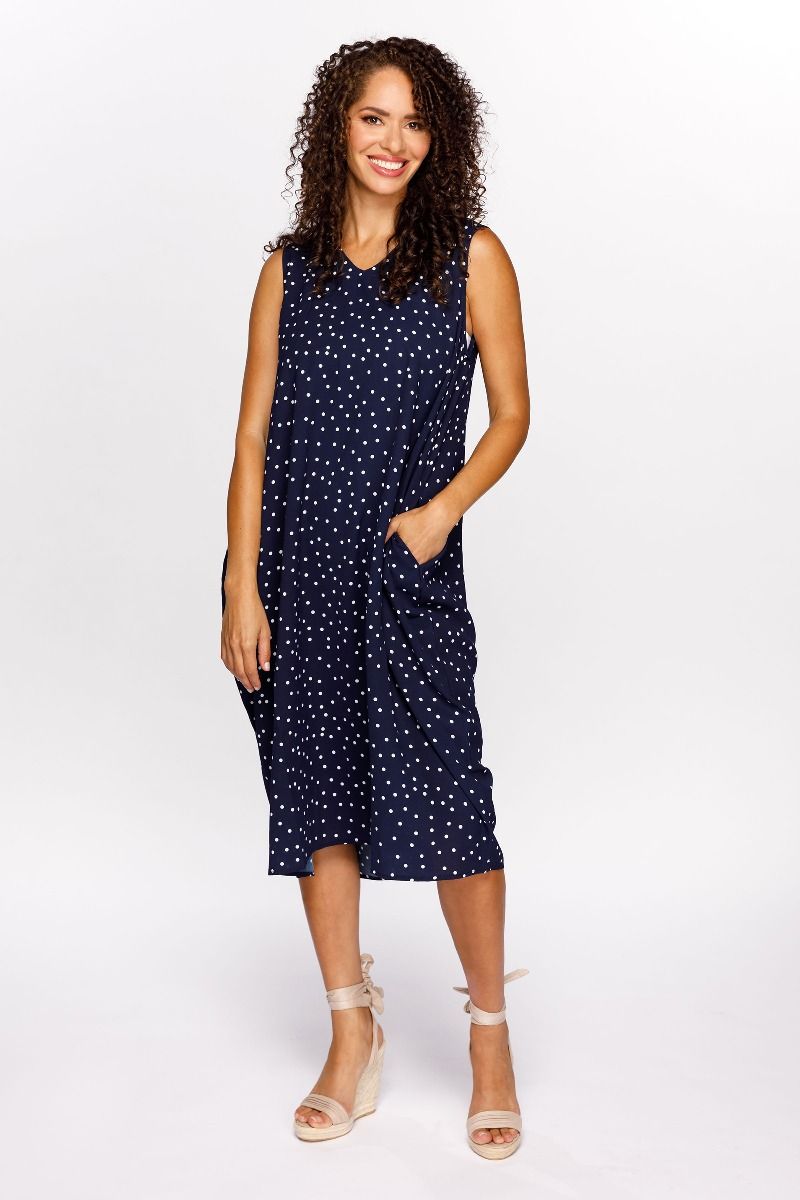 Load image into Gallery viewer, Polka Dot Maxi Dress in Navy FINAL SALE

