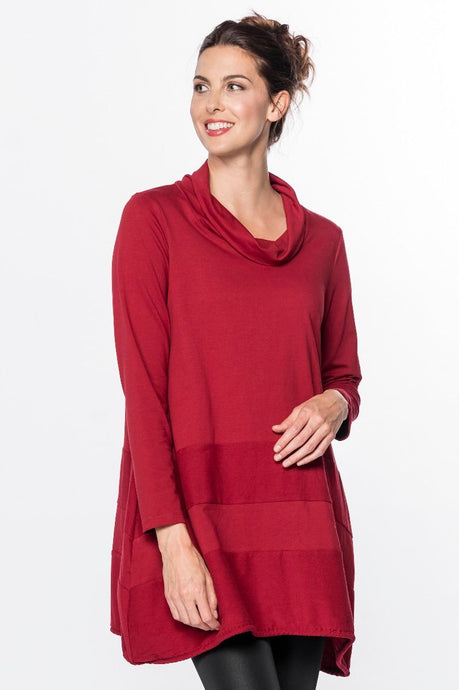 Cowl Neck Banded Tunic : Red (S-XXL)