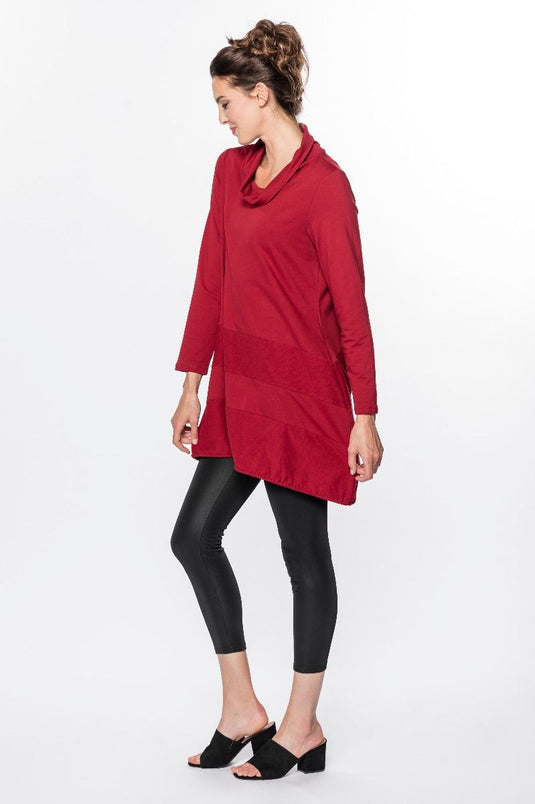 Cowl Neck Banded Tunic : Red (S-XXL)