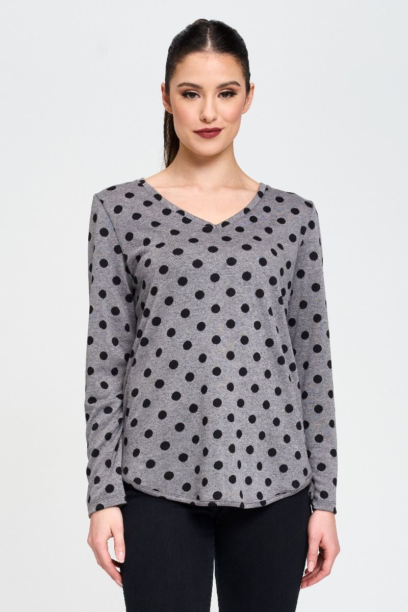 Load image into Gallery viewer, Polka Dot Crew Neck Top in Grey
