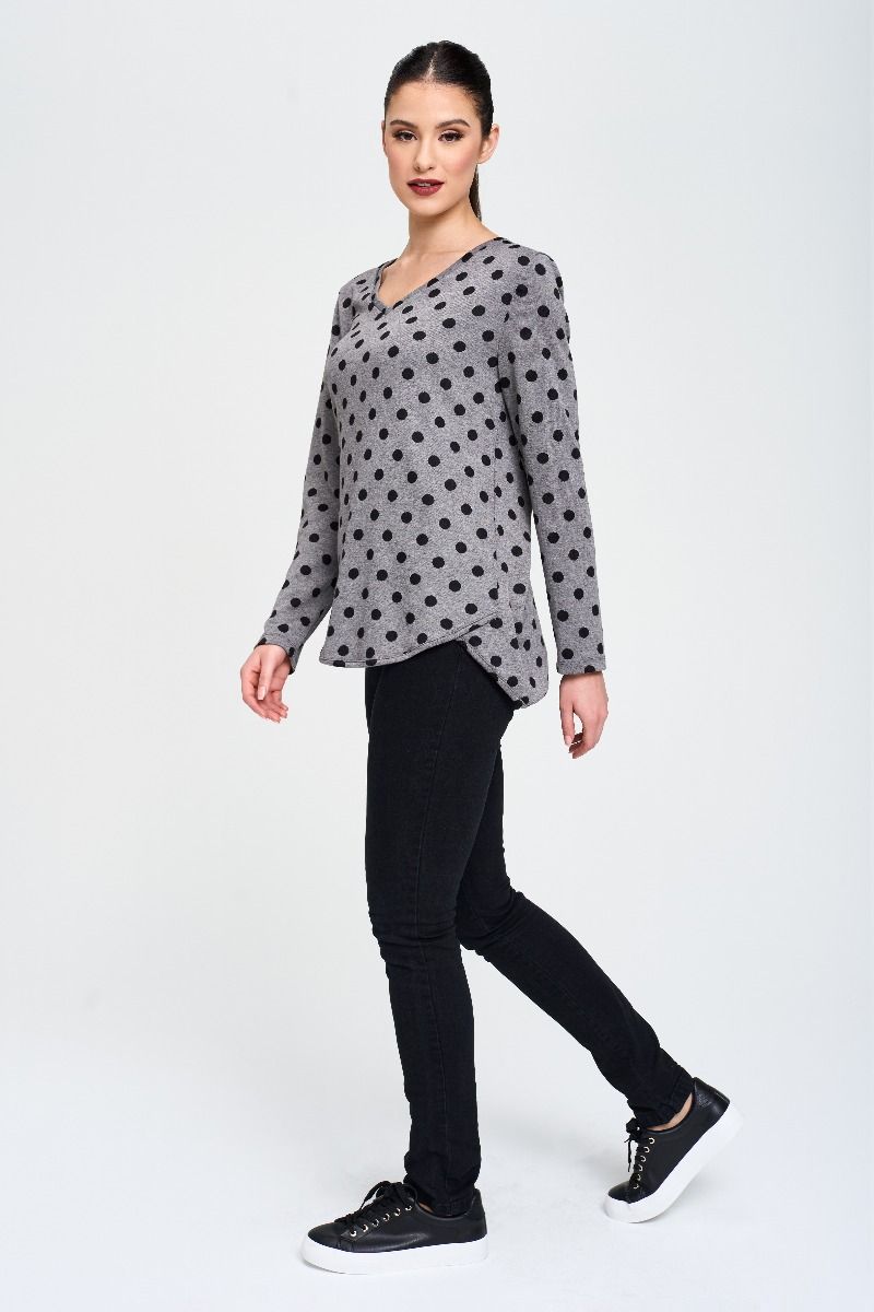 Load image into Gallery viewer, Polka Dot Crew Neck Top in Grey
