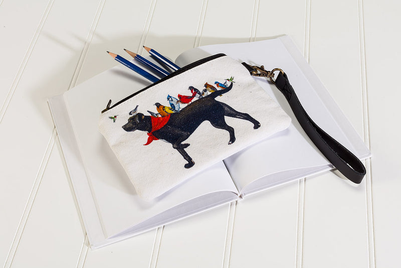 Load image into Gallery viewer, Dog with Birds Zip Pouch with Strap
