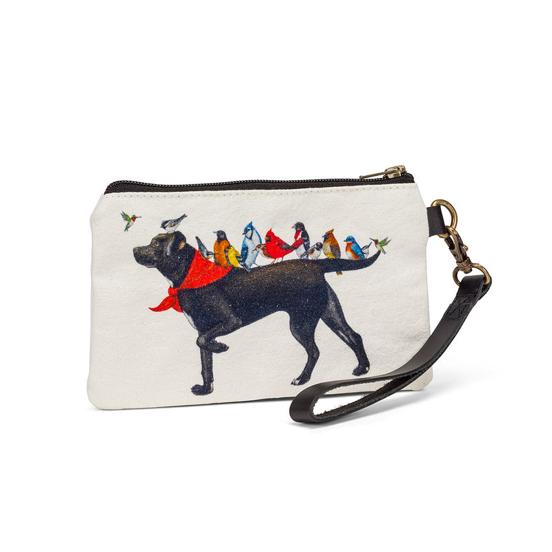 Load image into Gallery viewer, Dog with Birds Zip Pouch with Strap
