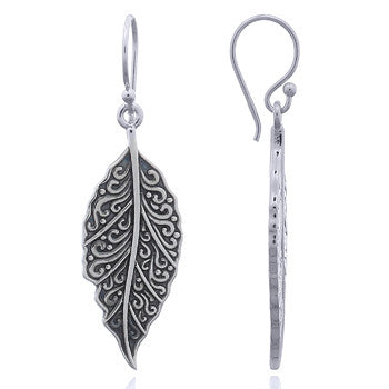 Intricate Leaf Earrings in Sterling Silver