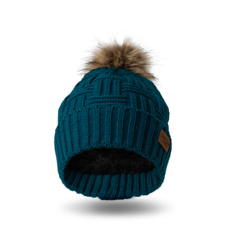 Load image into Gallery viewer, Basket Weave Knit Pom Hat in Teal
