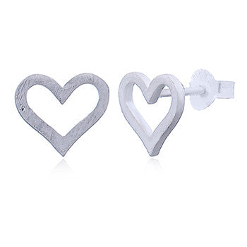 Load image into Gallery viewer, Brushed Silver Hearts Stud Earrings, Sterling Silver
