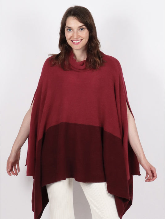 Turtle Neck Side Slit Poncho in Cranberry