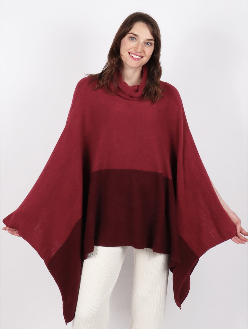 Load image into Gallery viewer, Turtle Neck Side Slit Poncho in Cranberry
