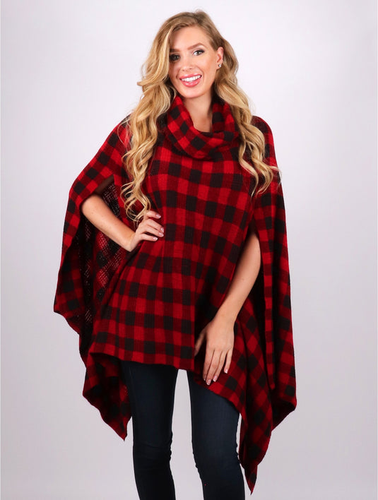 Buffalo Check Draping Poncho