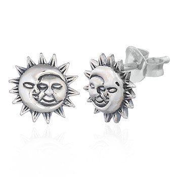 Load image into Gallery viewer, Sun &amp; Moon Stud Earrings, Sterling Silver
