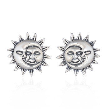Sun & Moon Stud Earrings, Sterling Silver