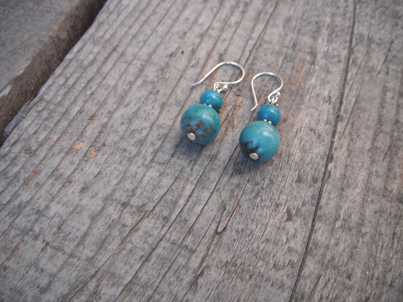Load image into Gallery viewer, Turquoise Double Ball Earrings, Sterling Silver
