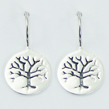 Stamped Tree Earrings, Sterling Silver