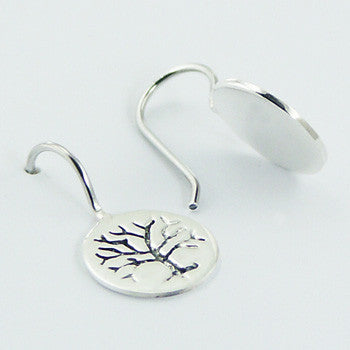 Stamped Tree Earrings, Sterling Silver