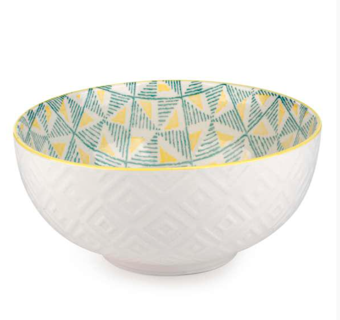 Yellow & Teal Geometric Bowl, Large