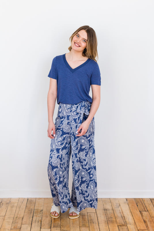 Paisley Print Palazzo Pant in Blues (S-XL)