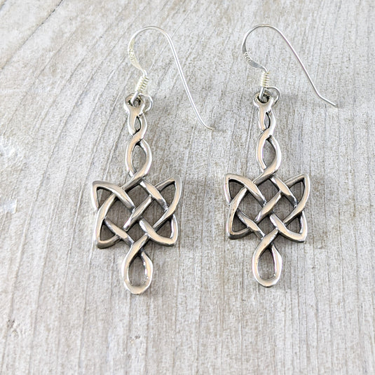Long Celtic Knot Earrings, Sterling Silver