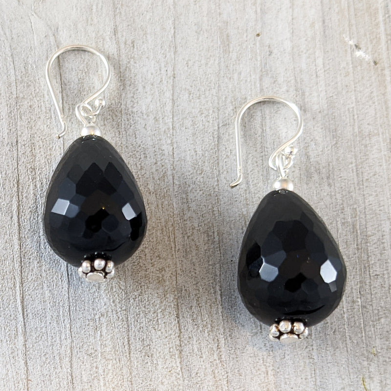Load image into Gallery viewer, Black Quartz Earrings, Sterling Silver
