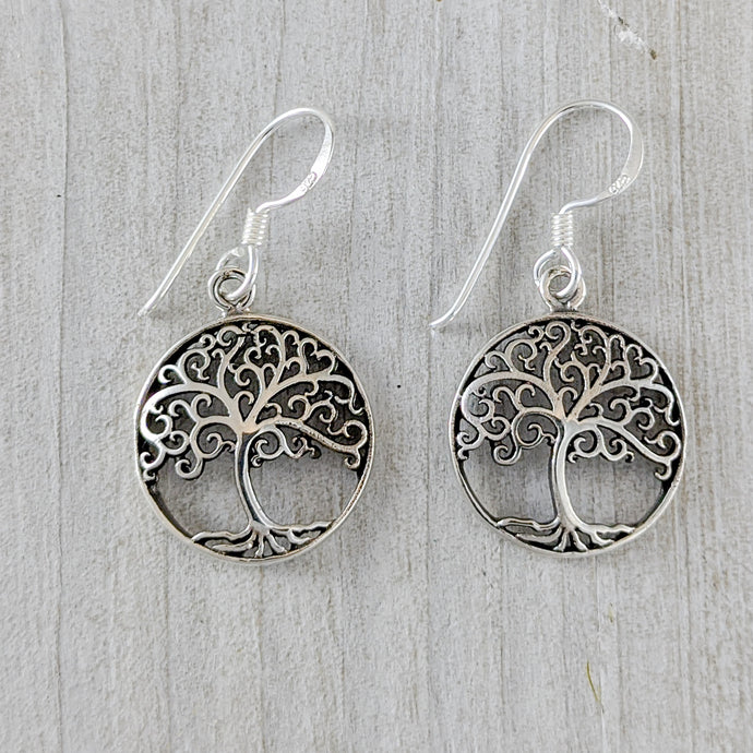 Tree of Life Earring with Curled Branches, Sterling Silver