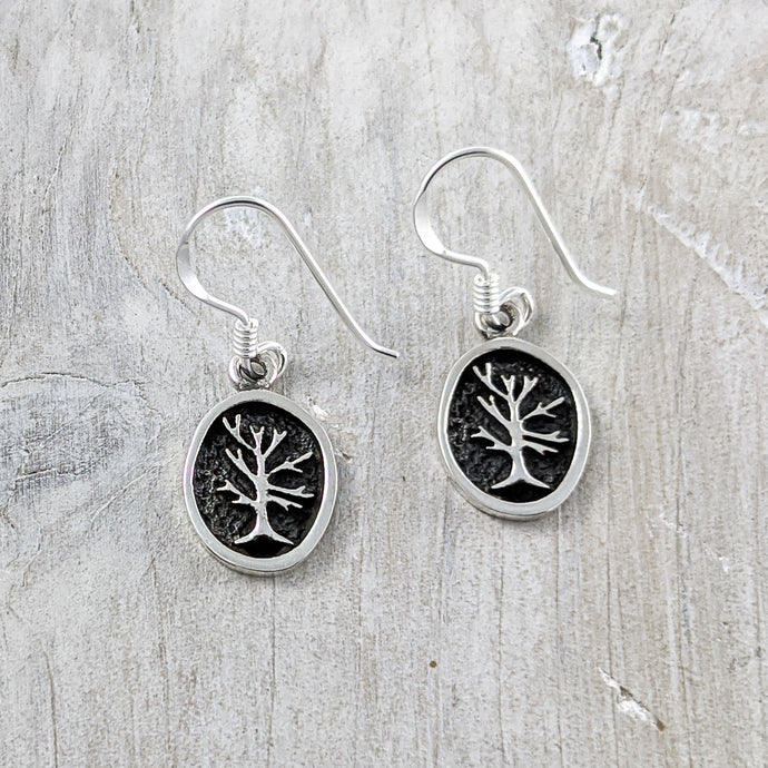 Tree of Life Earrings in Relief in Sterling Silver