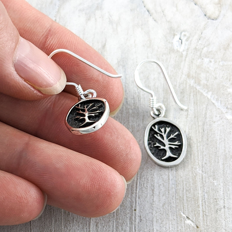 Load image into Gallery viewer, Tree of Life Earrings in Relief, Sterling Silver
