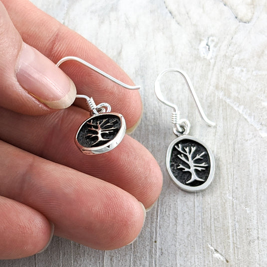Tree of Life Earrings in Relief, Sterling Silver