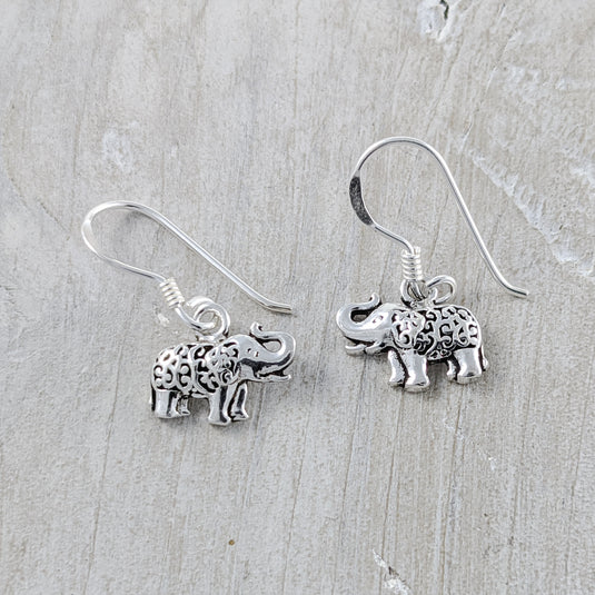 Elephant with Filigree Backs Earrings in Sterling Silver