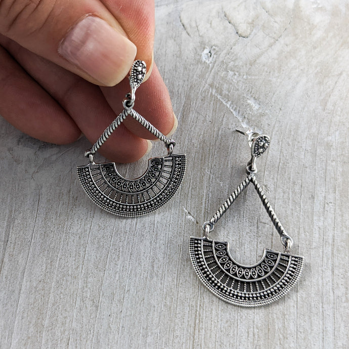 Statement Fan Earrings in Sterling Silver