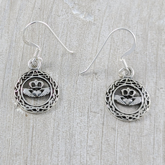 Claddagh Celtic Knot Earrings in Sterling Silver