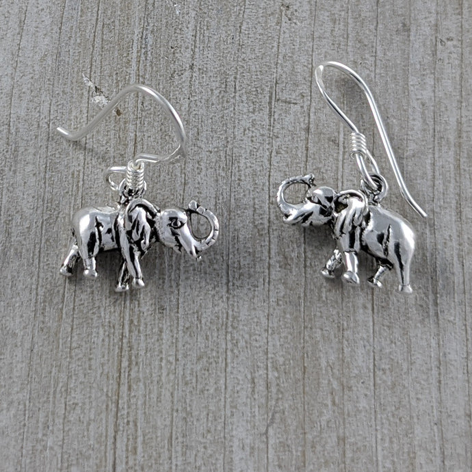 3D Elephant Earrings, Sterling Silver