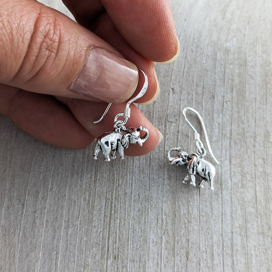 3D Elephant Earrings, Sterling Silver