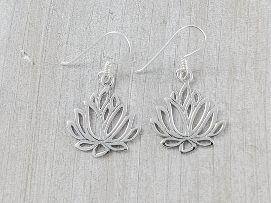 Blossoming Lotus Flower Earrings in Sterling Silver