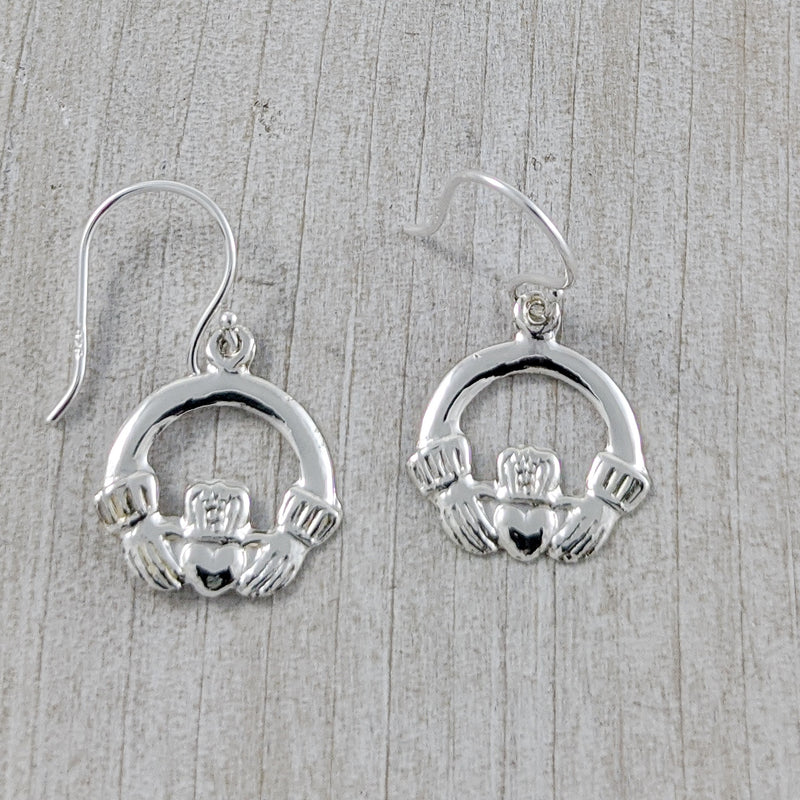 Load image into Gallery viewer, Delicate Celtic Claddagh Earrings, Sterling Silver
