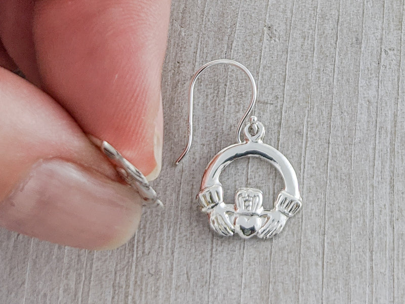 Load image into Gallery viewer, Delicate Celtic Claddagh Earrings in Sterling Silver
