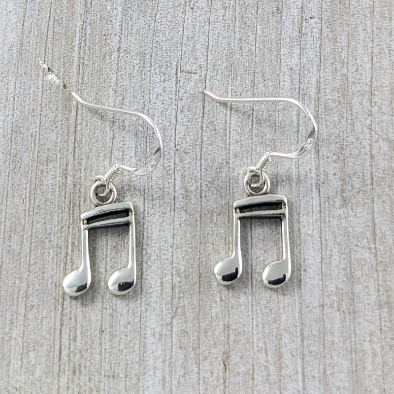 Load image into Gallery viewer, Music Note Earrings, Sterling Silver
