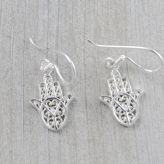Hamsa/Fatima Hand Earrings in Sterling Silver