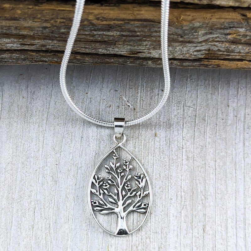 Load image into Gallery viewer, Tree of Life in Tear Drop Pendant, Sterling Silver
