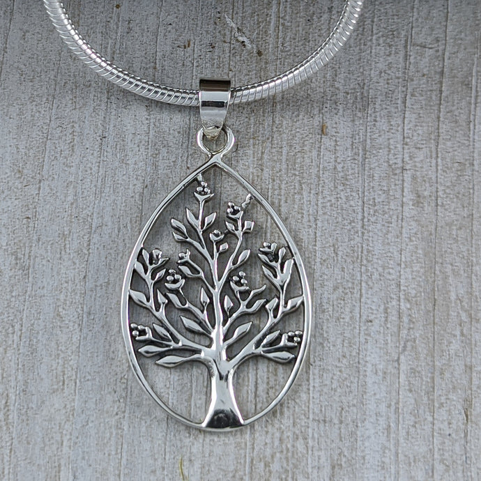 Tree of Life in Tear Drop Pendant in Sterling Silver