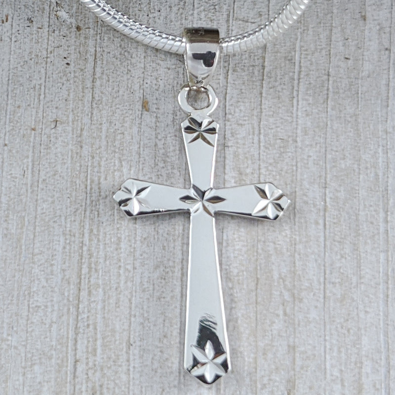 Load image into Gallery viewer, Cross Pendant with Diamond Cut Accents, Sterling Silver
