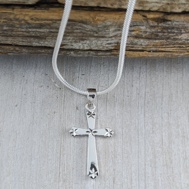 Load image into Gallery viewer, Cross Pendant with Diamond Cut Accents, Sterling Silver
